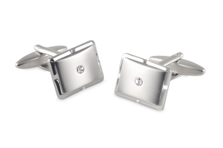 Silver Cuflinks with Crystal Inset